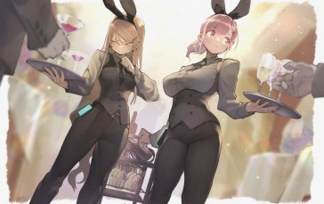 Anime Waitress, Bunny Ears, Cute, Blonde, Pink Hair, Anime Wallpaper