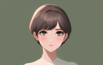 Anime Girls, Face, Short Hair, Green Background, Dark Eyes Wallpaper