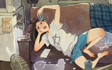 Anime Girls, Cats, Fans, Shorts, Water Bottle, Ghost Wallpaper