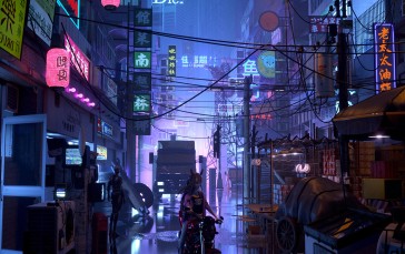 Motorcycle, Lights, Japanese, City, City Lights Wallpaper
