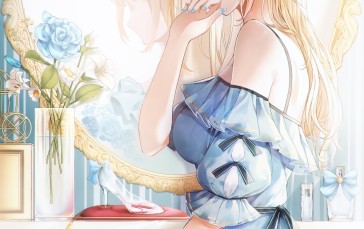Anime, Anime Girls, Blonde, Blue Eyes, Mirror Wallpaper