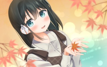 Cute Anime Girl, Blushes, Maple, Black Hair, Blushes Wallpaper