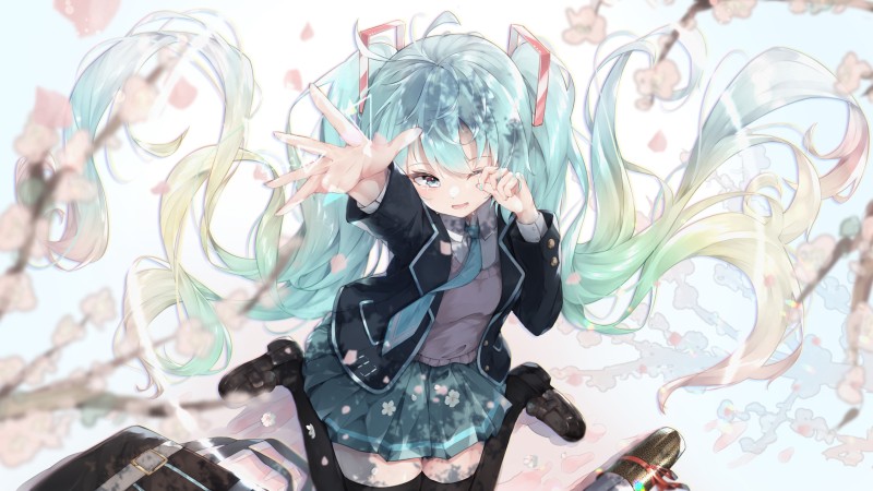 Hatsune Miku, Hands, School Uniform, Aqua Hair, Vocaloid, Twintails Wallpaper