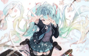 Hatsune Miku, Hands, School Uniform, Aqua Hair, Vocaloid, Twintails Wallpaper