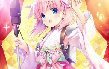Haizakura, Prima Doll, Pink Hair, Loli, Traditional Clothes, Microphone Wallpaper