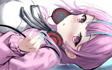 Minato Aqua, Lying Down, Hololive, Headphones, Purple Hair Wallpaper