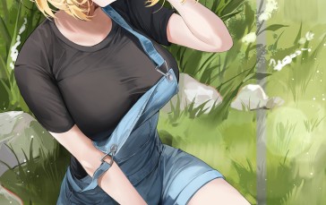 Anime, Anime Girls, Blonde, Grass, Blue Eyes, Solo Wallpaper