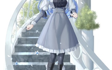 Anime, Anime Girls, Stairs, Blue Hair Wallpaper