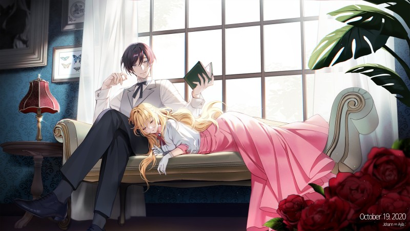 Anime Couple, Resting, Cute, Room, Windows, Romance Wallpaper