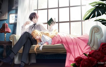 Anime Couple, Resting, Cute, Room, Windows, Romance Wallpaper
