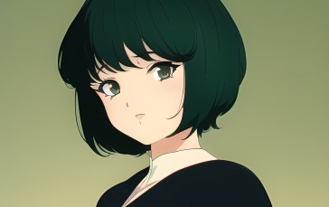 Novel Ai, Anime Girls, Minimalism, Simple Background, Green Background Wallpaper