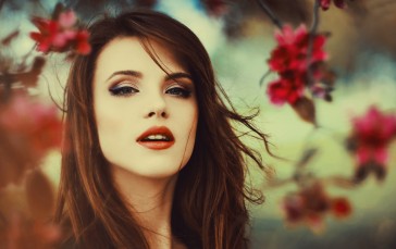 Brunette, Model, Red Lipstick, Open Mouth Wallpaper