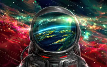 Astronaut, Cosmos, Colorful Nebula, Galaxy, Reflection Wallpaper