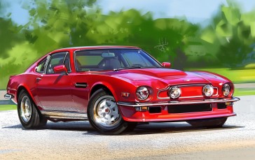 Retro Cars, Red, Artwork, Painting, Side View, Vehicle Wallpaper