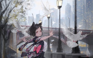 JMOSTRO, Anime, Anime Girls, Birds Wallpaper