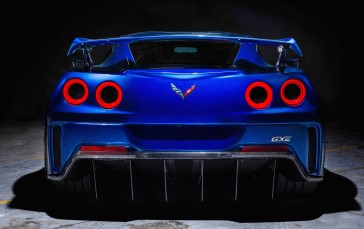 Chevrolet Corvette C7, Blue, Rear View, Muscle Cars, Vehicle Wallpaper