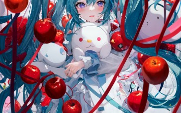 Hatsune Mikku, Apples, Twintails, Blue Hair Wallpaper