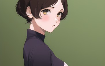 Novel Ai, Anime Girls, Simple Background, Green Background, Brunette Wallpaper