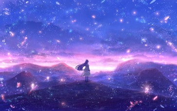 Anime Girl, Polychromatic, Scenery, Glowing, Anime Landscape Wallpaper