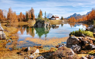 Landscape, House, Lake, Water, Fall, Reflection Wallpaper