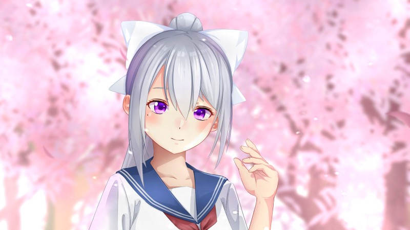 Higuchi Kaede, School Uniform, Sakura Blossom, Gray Hair Wallpaper