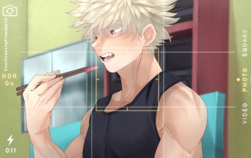 Bakugou Katsuki, Boku No Hero Academia, Eating, Chopsticks, Anime Wallpaper
