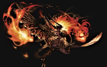 Demon, Flames, Monster, Wing, Fantasy Art Wallpaper