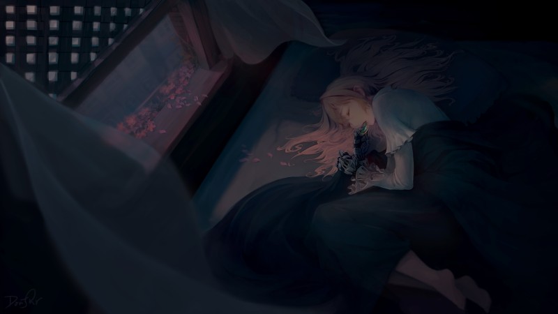 Violet Evergarden, Sleeping, Lying Down, Blue Eyes, Bionic Arm Wallpaper