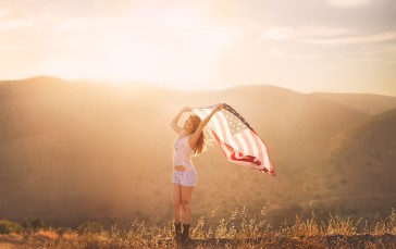 Women, Model, Sunlight, Mountain View, American Flag Wallpaper
