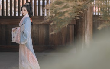 Kimono, Japanese Model, Stare, Hazy Wallpaper