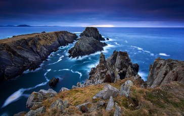 Ireland, Ocean, Cliff, Waves, Sky, Landscape Wallpaper