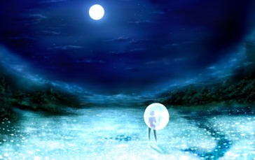 Anime Landscape, Night, Moon, Scenery Wallpaper