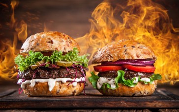 Hamburger, Flames, Fast-food, Food Wallpaper