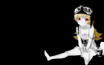 Selective Coloring, Black Background, Dark Background, Simple Background, Anime Girls, Monogatari Series Wallpaper