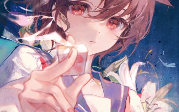Anime, Anime Girls, Brunette, Red Eyes, Schoolgirl, School Uniform Wallpaper