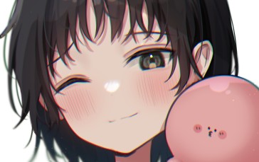 Cute Anime Girl, Blushes, Wink, Short Hair, Anime Wallpaper