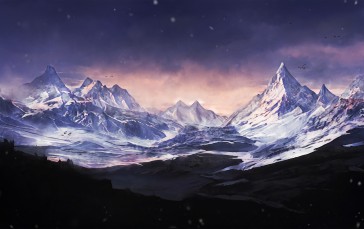 Mountains, Snowline, Scenery, Artwork, Hills, Landscape Wallpaper