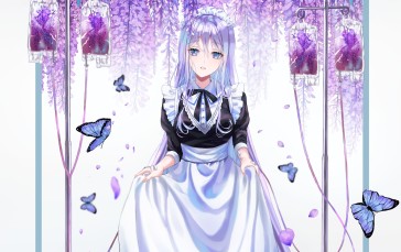 Anime Maid Girl, Butterflies, Beautiful, Blue Eyes, Maid Outfit, Anime Wallpaper