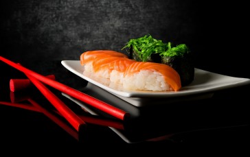 Sushi, Food, Still Life, Dark Background, Chopsticks Wallpaper