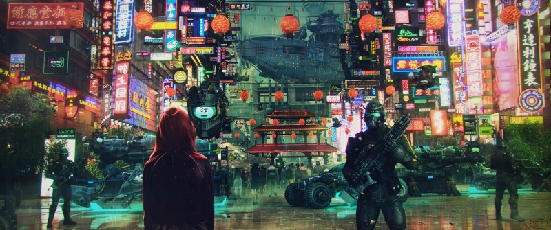 Science Fiction, Cityscape, Soldiers, Asian Culture Wallpaper