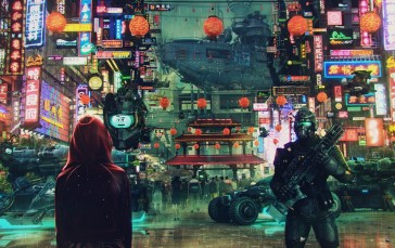 Science Fiction, Cityscape, Soldiers, Asian Culture Wallpaper