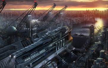 Futuristic City, Science Fiction, Aircraft, Buildings Wallpaper