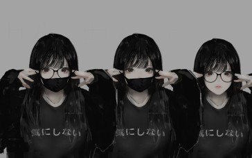 Emo Anime Girl, Black Hair, Megane, Black Mask, Anime Wallpaper