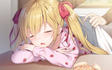 Cute Anime Girl, Sleeping, Blonde, Pajamas Wallpaper