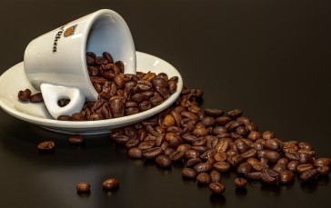 Cup, Coffee Beans, Close-up, Food Wallpaper