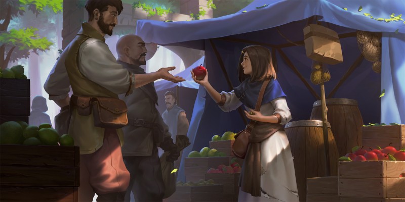 Fantasy Girl, Fantasy City, Legends of Runeterra, Fruit, Market Town, Apples Wallpaper