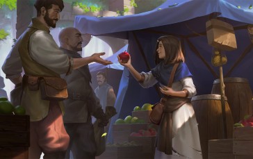 Fantasy Girl, Fantasy City, Legends of Runeterra, Fruit, Market Town, Apples Wallpaper