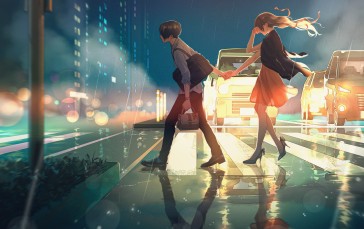 Raining, Anime Couple, Sadness, Road Wallpaper