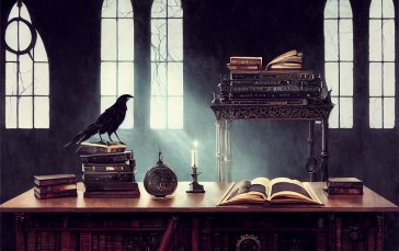 Gothic, Raven, Books, Fantasy Art Wallpaper