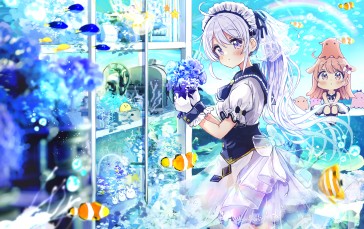 Anime Girls, Chibi, Polychromatic, Underwater Wallpaper